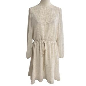 BANANA REPUBLIC Cream Black Polka Dot Long Sleeve Dress Preppy Work Party Size L